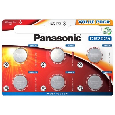 Батарейки Panasonic CR 2025 Lithium Power 3V, 6 шт./уп. (CR-2025EL/6B)
