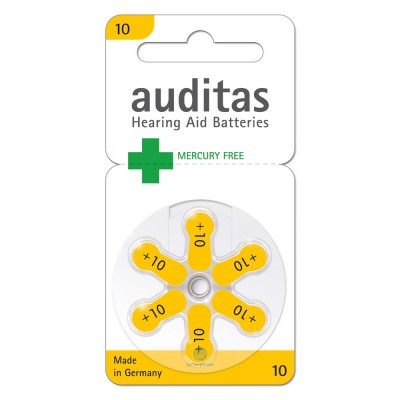 Батарейки AUDITAS 10 (PR70), 6 шт./уп.