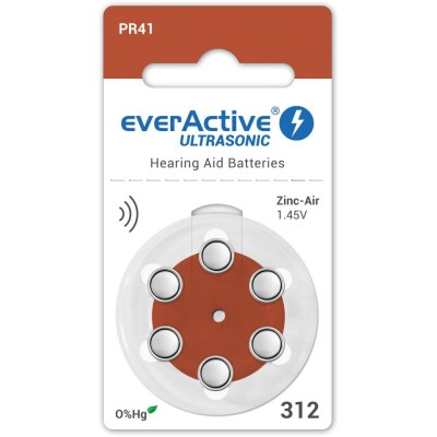 Батарейки EverActive ULTRASONIC 312 (PR41) для слухового апарату, 6 шт./уп.