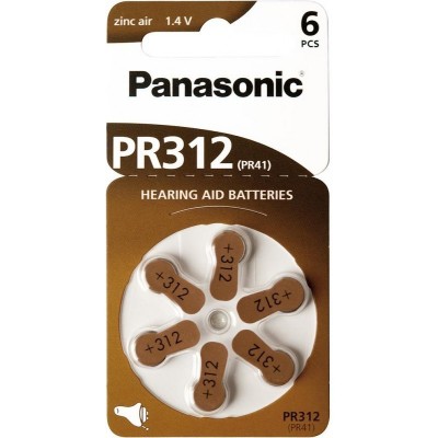 Батарейки Panasonic 312 (PR41) для слухового апарату, 6 шт./уп.