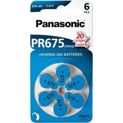 Батарейки Panasonic 675 (PR44) для слухового апарату, 6 шт./уп.