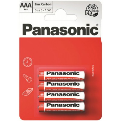 Батарейки Panasonic RED ZINC AAA (R03) ZINC-CARBON, 4 шт./уп. (R03REL/4BP)