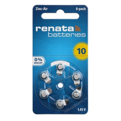 Батарейки Renata 10 (PR70) для слухового апарату, 6 шт./уп.