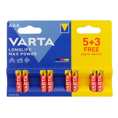 Батарейки лужні VARTA LONGLIFE MAX POWER AAA, 8 шт./уп.