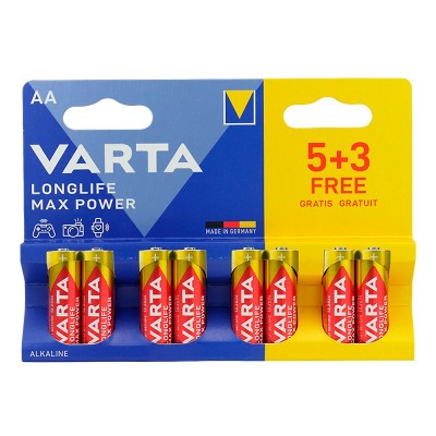 Батарейки лужні VARTA LONGLIFE MAX POWER AA, 8 шт./уп.