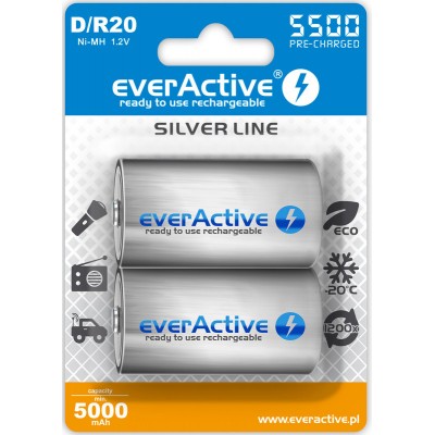 Акумулятори EverActive D/R20 5500 Silver Line, LSD Ni-MH, 2шт./уп.
