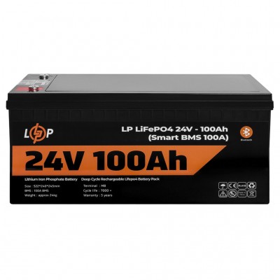 Акумулятор LogicPower LP LiFePO4 24V (25,6V) - 100 Ah (2560Wh) (Smart BMS 100А) з BT для ДБЖ