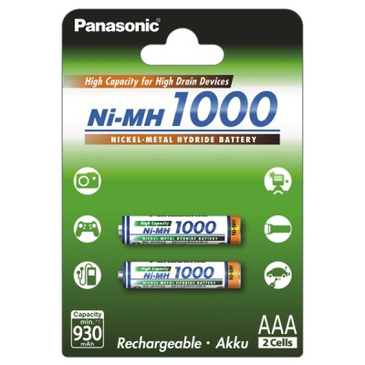 Акумулятори Panasonic High Capacity AAA 1000 mah, 2 шт./уп. (BK-4HGAE/2BE)