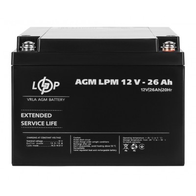 Акумулятор LogicPower AGM LPM 12V - 26 Ah під болт М5