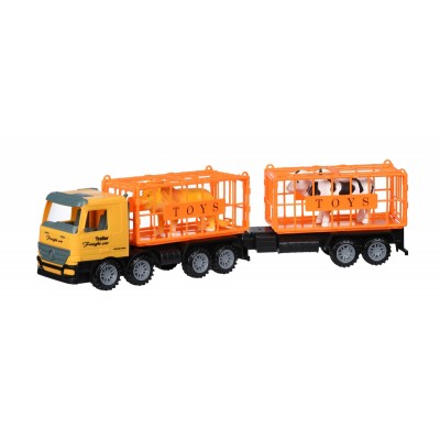 Машинка інерційна Same Toy Super Combination Вантажівка жовта для перевезення тварин з причепом