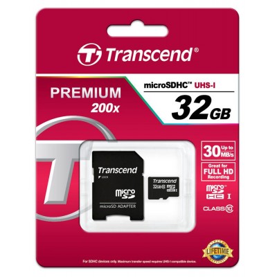 Карта пам'яті Transcend 32GB microSDHC C10 + SD адаптер