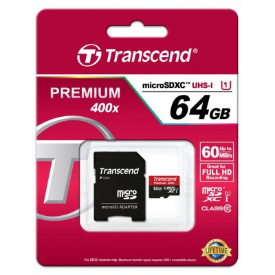 Карта пам'яті Transcend 64GB microSDXC C10 UHS-I R60MB/s + SD адаптер