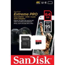 Карта пам'яті SanDisk 64GB microSDXC C10 UHS-I U3 R95/W90MB/s 4K Extreme Pro Action + SD
