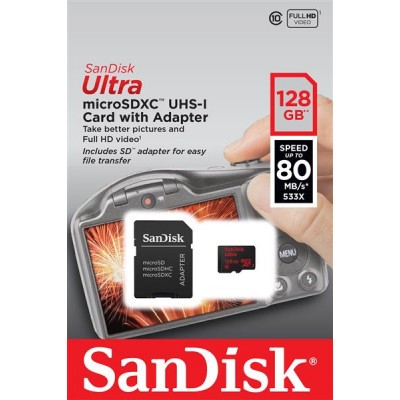 Карта пам'яті SanDisk 128GB microSDXC C10 UHS-I R80MB/s Ultra + SD