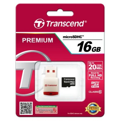 Карта пам'яті Transcend 16GB MicroSDHC C10 + USB ридер