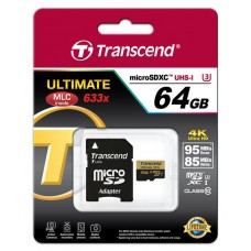 Карта пам'яті Transcend 64GB microSDXC C10 UHS-I U3 R95/W85MB/s 4K + SD адаптер Action