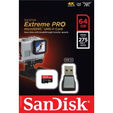 Карта пам'яті SanDisk 64GB microSDXC C10 UHS-II U3 R275/W100MB/s 4K Extreme Pro + USB 3.0 reader