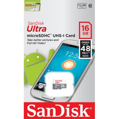 Карта пам'яті SanDisk 16GB microSDHC C10 UHS-I R48MB/s Ultra