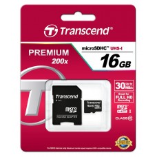 Карта пам'яті Transcend 16GB MicroSDHC C10 UHS-I R30MB/s + SD адаптер