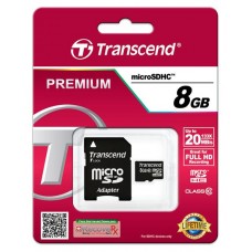 Карта пам'яті Transcend 8GB microSDHC C10 + SD адаптер