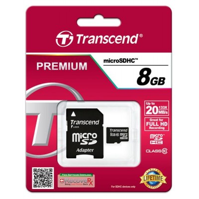 Карта пам'яті Transcend 8GB microSDHC C10 + SD адаптер