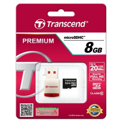 Карта пам'яті Transcend 8GB microSDHC C10 + USB ридер