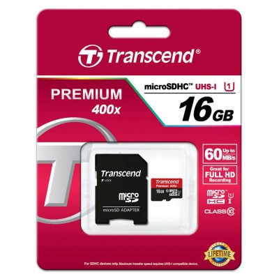 Карта пам'яті Transcend 16GB microSDHC C10 UHS-I R60MB/s + SD адаптер