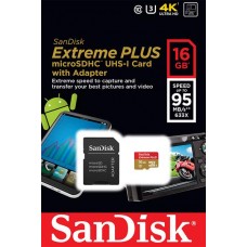 Карта пам'яті SanDisk 16GB microSDHC C10 UHS-I U3 R95MB/s 4K Extreme Plus + SD