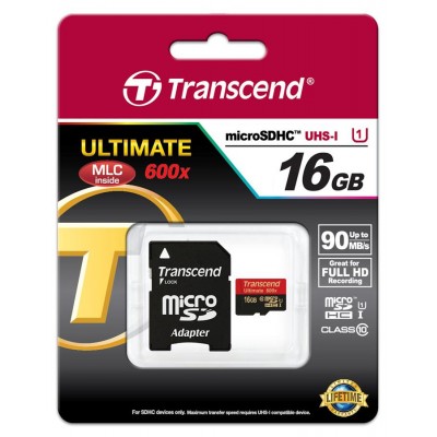 Карта пам'яті Transcend 16GB microSDHC C10 UHS-I R90MB/s + SD адаптер