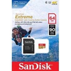 Карта пам'яті SanDisk 64GB microSDXC C10 UHS-I R90/W40MB/s 4K Extreme Action + SD