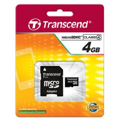 Карта пам'яті Transcend 4GB microSDHC C4 + SD адаптер